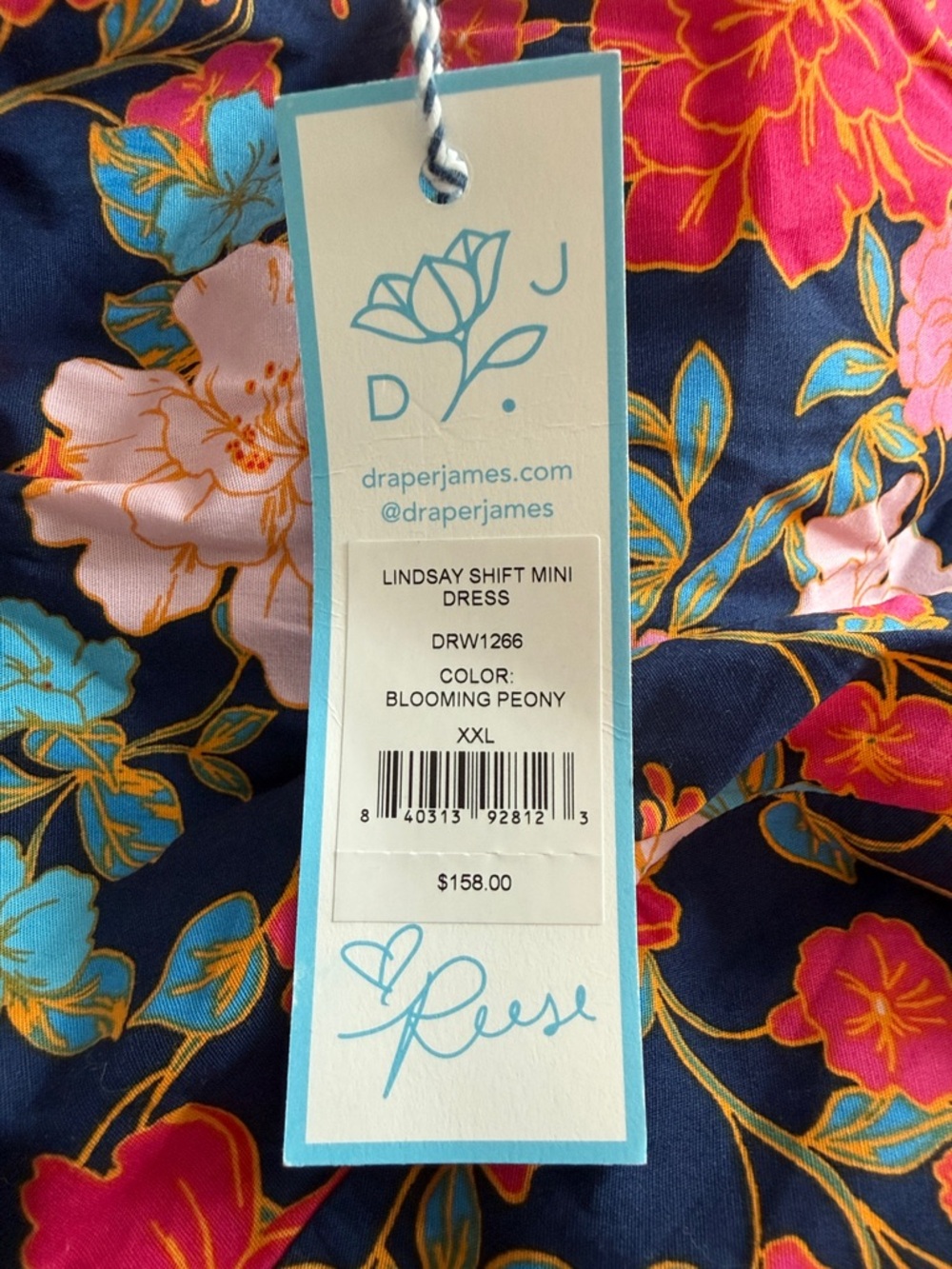 Draper James Navy Floral Smocked Long-Sleeve Dress - Picture 4 of 4